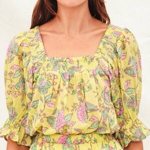 Sundry Floral Smocked Top -Yellow Multi Sz 2(Small)